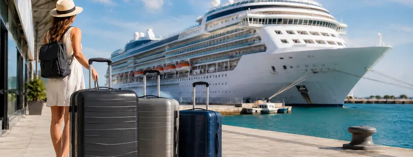 Valises devant un paquebot de croisière avant l’embarquement