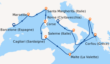 Itinéraire de la croisière Barcelone (Espagne), Marseille, Corse, Santa ...