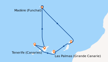 Itinéraire de la croisière Madère (Funchal), En mer, Arrecife (Lanzarote...