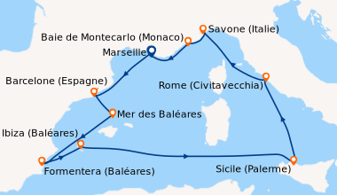 Itinéraire de la croisière France, Espagne, Baléares, Italie