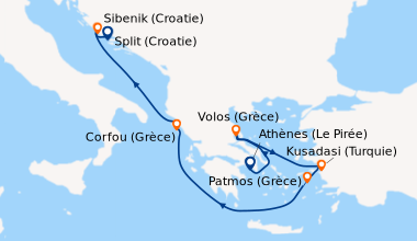 Itinéraire de la croisière Athènes (Le Pirée), Volos (Grèce), Kusadasi (...