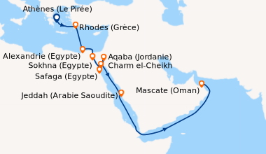 Itinéraire de la croisière Athènes (Le Pirée), Rhodes (Grèce), En mer, A...