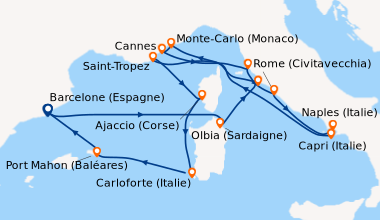 Itinéraire de la croisière Barcelone (Espagne), En mer, Olbia (Sardaigne...