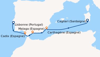 Itinéraire de la croisière Cagliari (Sardaigne), En mer, Carthagène (Esp...