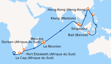 Itinéraire de la croisière Le Cap (Afrique du Sud), En mer, Port Elizabe...