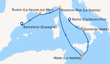 Itinéraire de la croisière Barcelone (Espagne), Barcelone (Espagne), Tou...