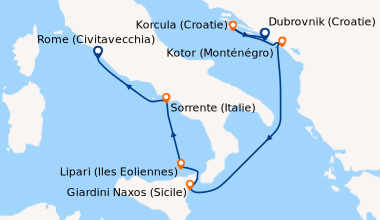 Itinéraire de la croisière Dubrovnik (Croatie), Korcula (Croatie), Kotor...