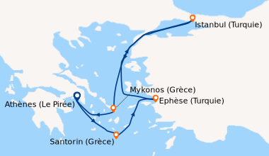 Itinéraire de la croisière Athènes (Le Pirée), Santorin (Grèce), Ephèse ...