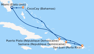 Itinéraire de la croisière Miami (Etats-Unis), CocoCay (Bahamas), En mer...