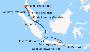 Itinéraire de la croisière Singapour, Kuala Lumpur (Malaisie), Langkawi ...