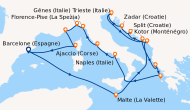 Itinéraire de la croisière Barcelone (Espagne), En mer, Malte (La Valett...