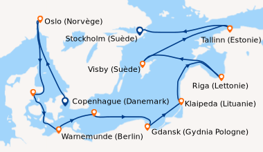 Itinéraire de la croisière Copenhague (Danemark), Oslo (Norvège), Aarhus...