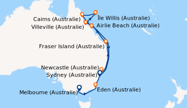 Itinéraire de la croisière Melbourne (Australie), En mer, Eden (Australi...