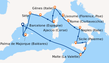 Itinéraire de la croisière Barcelone (Espagne), En mer, Malte (La Valett...