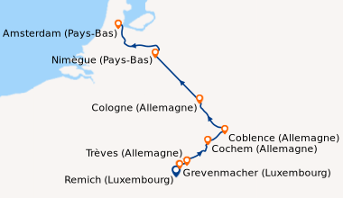 Itinéraire de la croisière De la vallée de la Moselle aux canaux d'Amsterdam, un itinéraire d'exception entre patrimoine, paysages et traditions (RMD_PP)