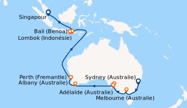Itinéraire de la croisière Sydney (Australie), En mer, Melbourne (Austra...