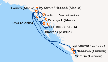 Itinéraire de la croisière Whittier (Alaska), Valdez (Alaska), Hubbard G...