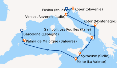 Itinéraire de la croisière Barcelone (Espagne), Palma de Majorque (Baléa...