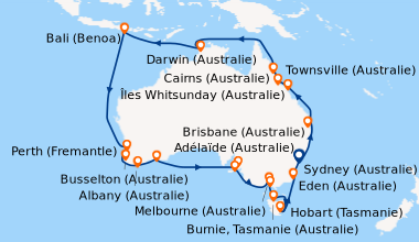 Itinéraire de la croisière Sydney (Australie), En mer, Brisbane (Austral...