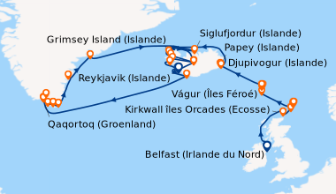 Itinéraire de la croisière Belfast (Irlande du Nord), En mer, Kirkwall î...