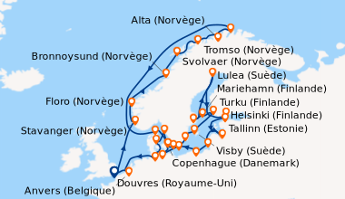 Itinéraire de la croisière Douvres (Royaume-Uni), En mer, Stavanger (Nor...