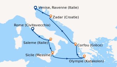 Itinéraire de la croisière Rome (Civitavecchia), Salerne (Italie), Sicil...