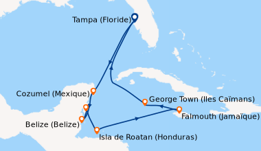 Itinéraire de la croisière Tampa (Floride), En mer, Cozumel (Mexique), B...