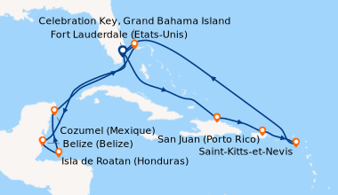 Itinéraire de la croisière Fort Lauderdale (Etats-Unis), En mer, Belize ...