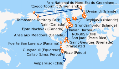 Itinéraire de la croisière Reykjavik (Islande), Grundarfjordur (Islande)...