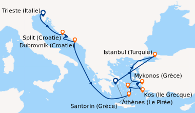 Itinéraire de la croisière Trieste (Italie), Split (Croatie), Dubrovnik ...