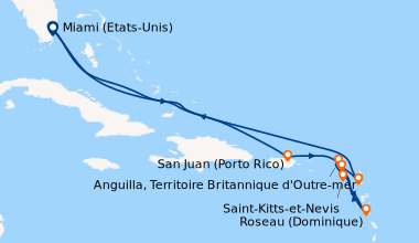 Itinéraire de la croisière Miami (Etats-Unis), En mer, En mer, San Juan ...