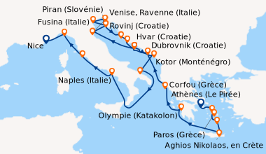 Itinéraire de la croisière Athènes (Le Pirée), Syros, Ermoupoli (Grèce),...
