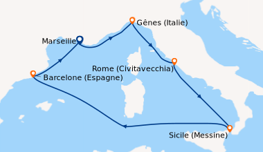 Itinéraire de la croisière Marseille, Gênes (Italie), Rome (Civitavecchi...