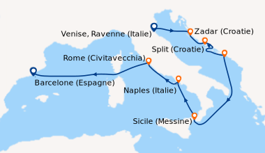 Itinéraire de la croisière Venise, Ravenne (Italie), Zadar (Croatie), Sp...