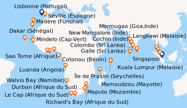 Itinéraire de la croisière Singapour, Kuala Lumpur (Malaisie), Langkawi ...