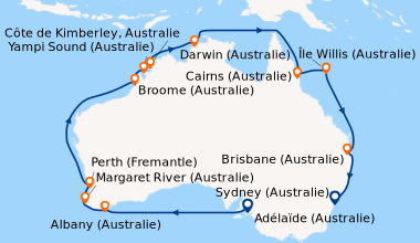 Itinéraire de la croisière Adélaïde (Australie), En mer, En mer, Albany ...