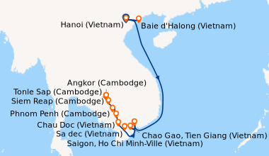 Itinéraire de la croisière Du delta du Mékong aux temples d'Angkor, Hanoï et la Baie d'Along (1H6_PP)