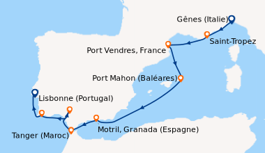 Itinéraire de la croisière Gênes (Italie), Saint-Tropez, Port Vendres, F...