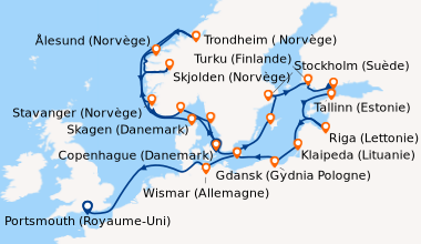 Itinéraire de la croisière Copenhague (Danemark), Skagen (Danemark), En ...