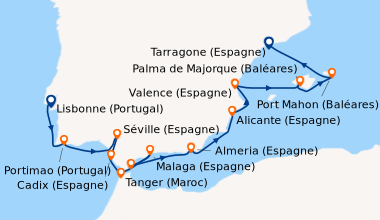 Itinéraire de la croisière Lisbonne (Portugal), Portimao (Portugal), Sév...