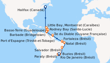 Itinéraire de la croisière Halifax (Canada), En mer, En mer, En mer, En ...