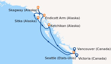 Itinéraire de la croisière Seattle (Etats-Unis), Ketchikan (Alaska), Sit...