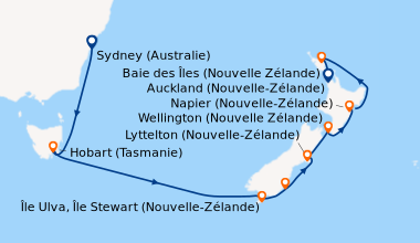 Itinéraire de la croisière Sydney (Australie), En mer, Hobart (Tasmanie)...