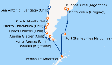 Itinéraire de la croisière San Antonio / Santiago (Chili), En mer, Puert...