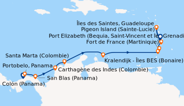 Itinéraire de la croisière Panama, Colombie et les îles Caraïbes