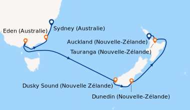 Itinéraire de la croisière Sydney (Australie), Eden (Australie), Melbour...