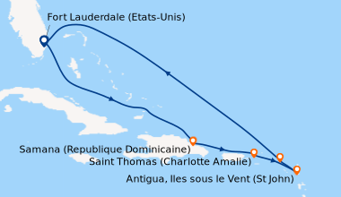 Itinéraire de la croisière Fort Lauderdale (Etats-Unis), En mer, Puerto ...