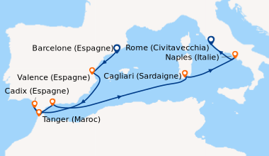 Itinéraire de la croisière Barcelone (Espagne), Valence (Espagne), En me...