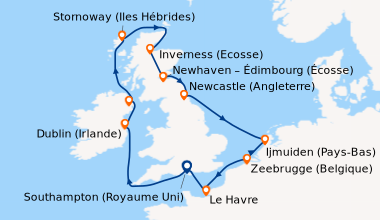 Itinéraire de la croisière Southampton (Royaume Uni) , En mer, Dublin (I...