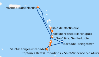 Itinéraire de la croisière Barbade (Bridgetown), Captain’s Best (Grenadi...